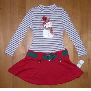 Girls Lilt Striped CHRISTMAS Snowman Drop Waist Dress Size Small 6/6X  NWT